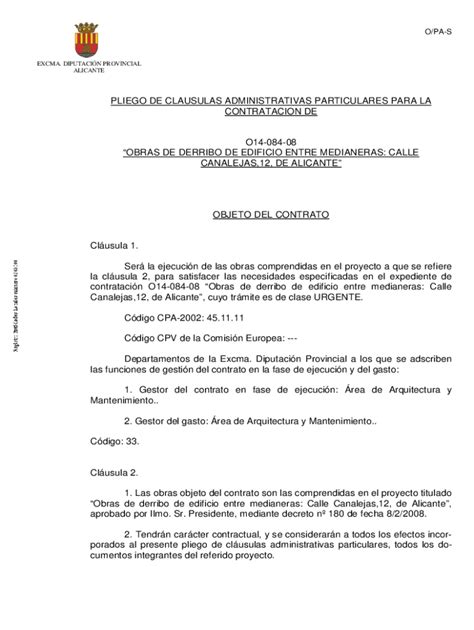 Fillable Online Pliego De Clausulas Administrativas Particulares Para