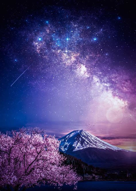 Wall Art Print | Mount Fuji Purple Milky Way | Europosters