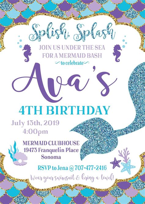 Personalized Mermaid Birthday Invitation The Party Darling