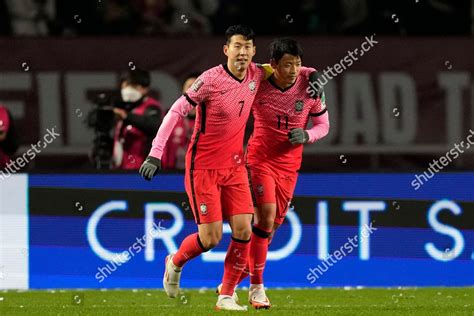 South Koreas Hwang Heechan Right Celebrates Editorial Stock Photo