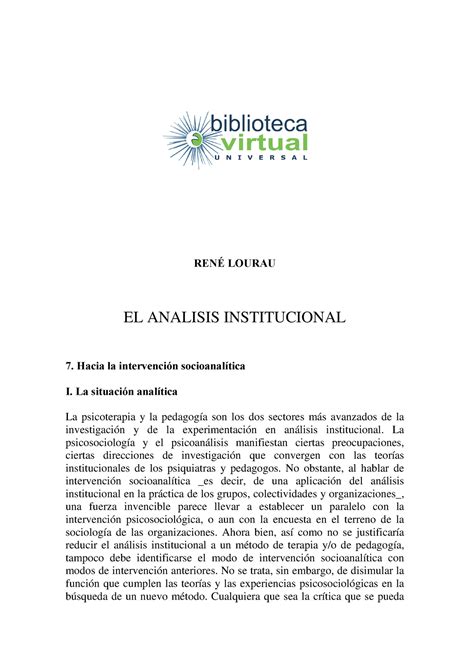 Clase El Analizador Ren Lourau El Analisis Institucional Hacia