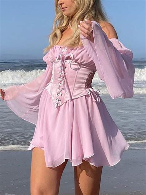 2022 Long Sleeve Corset Mini Dress Pink S In Mini Dresses Online Store