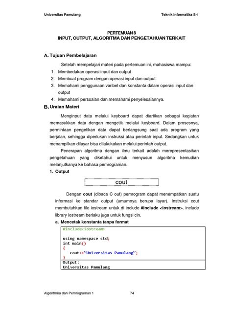 Algoritma Input Output Algoritma Dan Pengetahuan Terkait Pdf