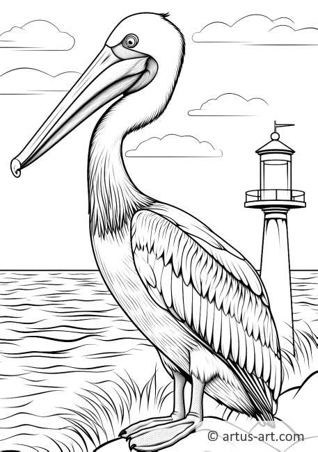 Pelican With A Lighthouse Coloring Page Free Download Artus Art