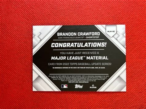 2022 Topps Brandon Crawford Major League Material Game Worn Jersey