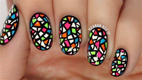 Neon Stained Glass Nail Art Freehand Youtube