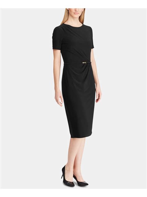 Ralph Lauren Womens Black Short Sleeve Jewel Neck Midi Sheath Dress Size 10 Ebay