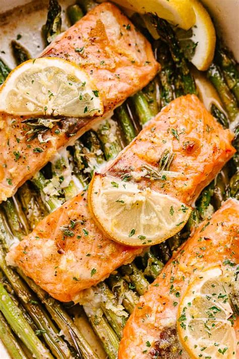 Oven Baked Salmon and Asparagus with Garlic Lemon Butter Sauce - Relish