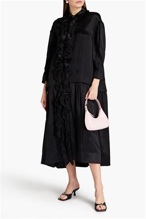 Simone Rocha Ruffled Pleated Silk Satin Midi Shirt Dress The Outnet