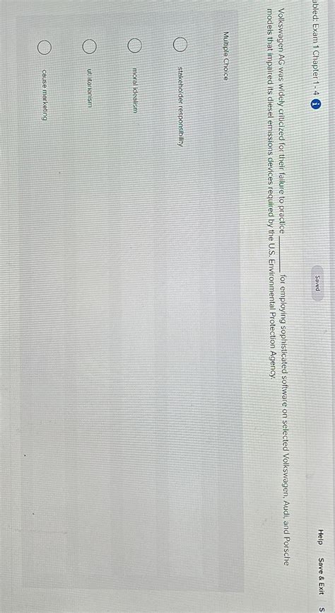 Solved Abled Exam 1 Chapter 1 4HelpSave ExitVolkswagen Chegg