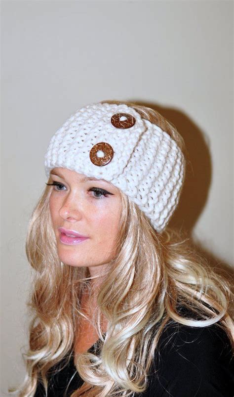 Earwarmer Buttons Winter Wool Crochet Headband Chunky Ear Warmer Choose