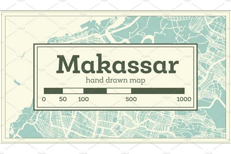 Makassar Indonesia City Map in Retro | Transportation Illustrations ~ Creative Market