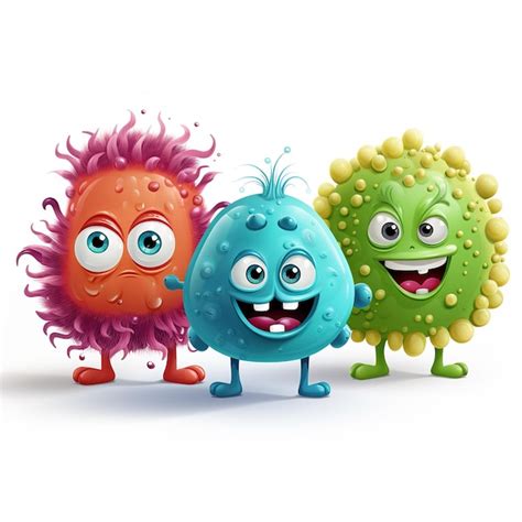 Premium AI Image | Group funny characters germ cartoon microbes in 3d style on a white ...