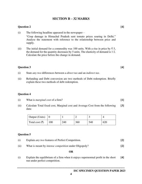 Isc Class 12 Economics Sample Paper Indcareer Schools