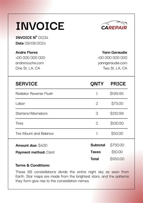 Personalize This Modern Carepair Car Service Invoice Layout Online