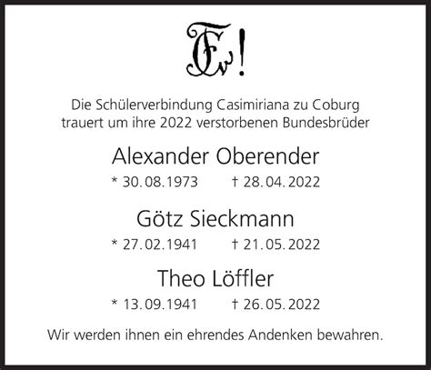 Theo Löffler Traueranzeige trauer inFranken de