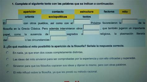 1 Completa El Siguiente Texto Con Las Palabras Que Se Indican A