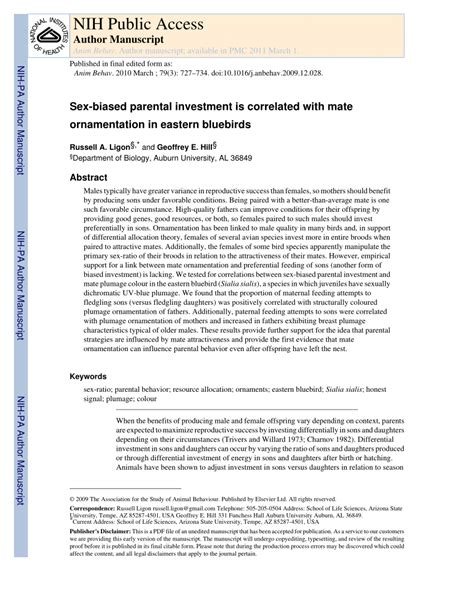 PDF Sex Biased Parental Investment Is Correlated With Mate