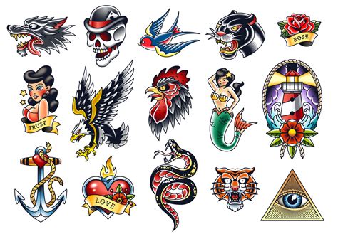 Vector Set Of Traditional Tattoo Arts 3166912 Vector Art At Vecteezy