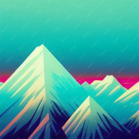 Premium Photo Vaporwave Snowy Mountain Landscape Synthwave Illustration