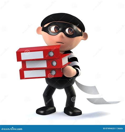 3d Funny Cartoon Burglar Character Steals Data Stock Illustration