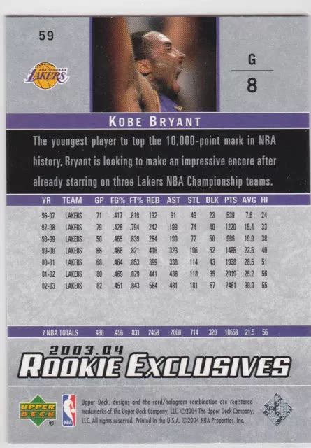 Carte De Basketball Exclusive Kobe Bryant Rookie Pont Sup Rieur Los