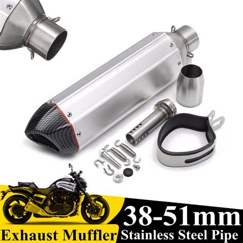 Mm Carbon Fiber Universal Motorcycle Long Exhaust Muffler Pipe W