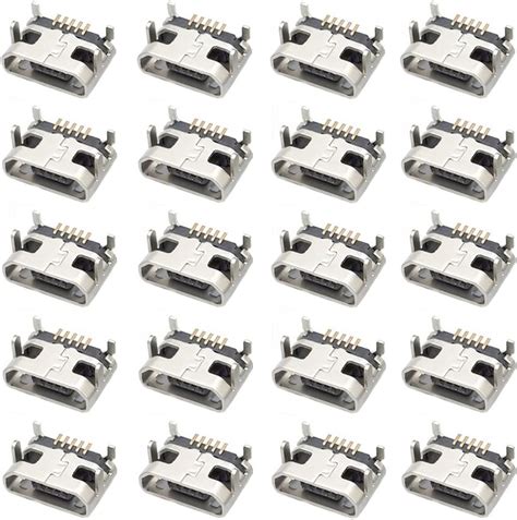 Uxcell 10 Pcs Micro Usb Type B Female Socket 180 Degree 5 Pin Smd Smt Soldering Jack