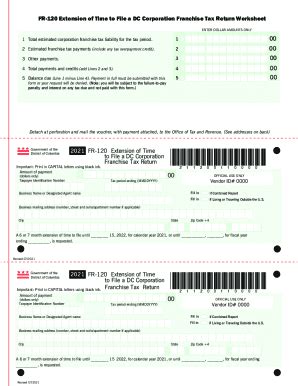 Fillable Online Otr Cfo Dc Form Fr 120 Extension Of Time To File A Dc