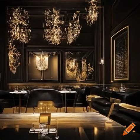 Luxurious Black And Gold Restaurant Interior On Craiyon