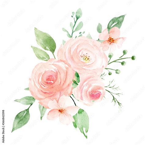 Blush Flowers Watercolor Flowers Clipart Commercial Use Clipart