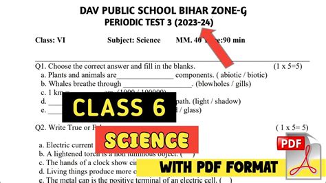 Dav Class 6 Question Paper Of Science Of Periodic Test 3 Examination