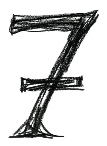 Handwritten Sketch Black Number 7 Typographic Stroke Calligraphy