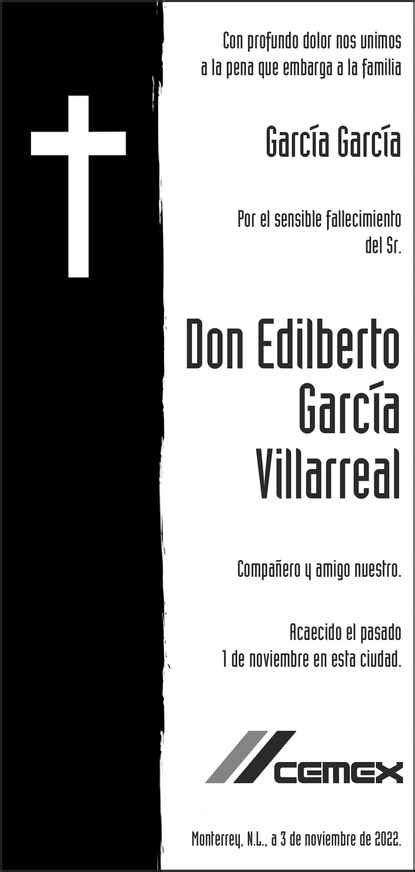 Don Edilberto García Villarreal Obituario Esquela