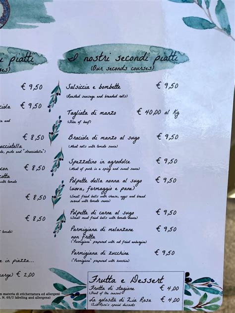 Menu Da Le Chicche Di Zia Rosa Ristorante Cisternino