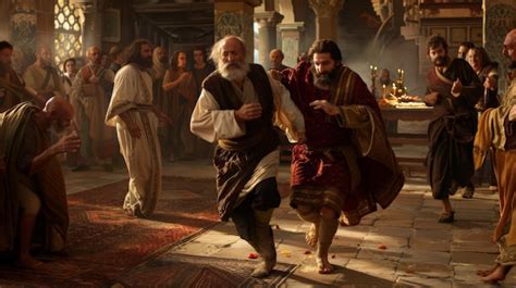 The Prodigal Son Returning To His Father With The Father Running To Embrace Him And A