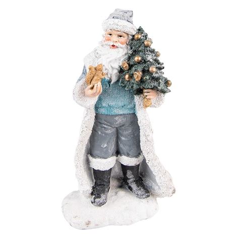 6PR3739 Beeld Kerstman 21 Cm Grijs Blauw Polyresin Kerstdecoratie