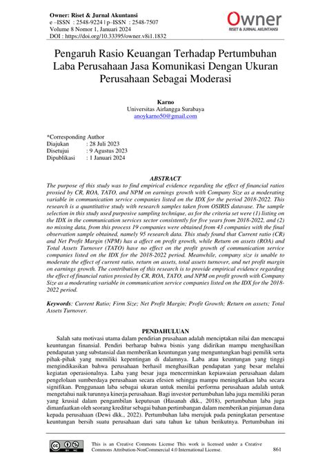 PDF Pengaruh Rasio Keuangan Terhadap Pertumbuhan Laba Perusahaan Jasa