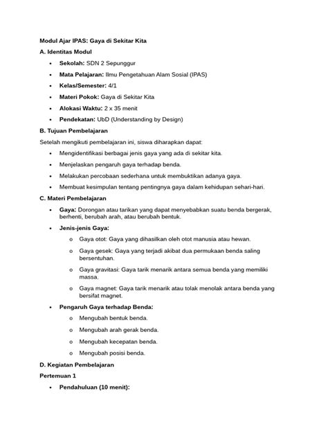 Modul Ajar Ipas Kls 4 Gaya Di Sekitar Kita Pdf