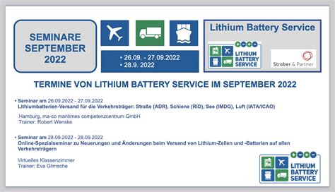 TERMINE VON LITHIUM BATTERY SERVICE IM SEPTEMBER 2022 Seminar Am 26 09