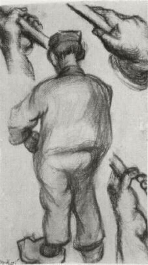 Peasant Seen From The Back And Three Hands Holding A Stick