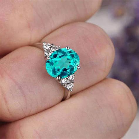 Oval 10x8 Lab Grown Paraiba Tourmaline Ring Womens Ring Etsy