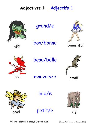 Adjectives In French Activities 36 Pages Covering 216 French Adjectives Teaching Resources