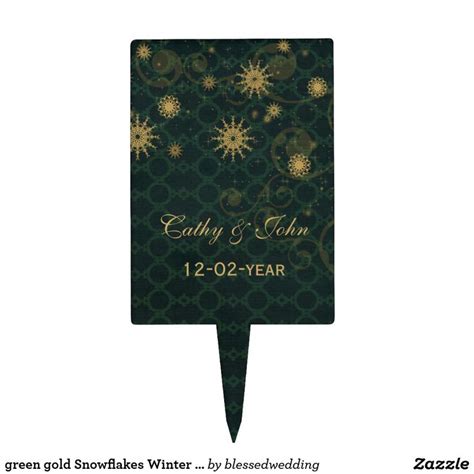 Green Gold Snowflakes Winter Wedding Cake Picks Zazzle Winter