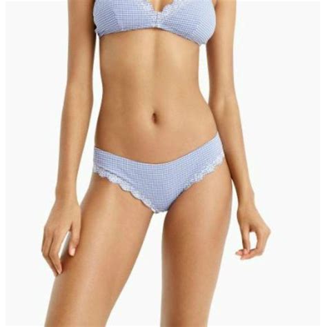 J Crew Swim New Jcrew Scalloped Bikini Bottom Gingham Small S Blue