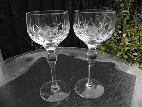 Crystal Hock Wine Glasses Pair Cut Glass Etsy