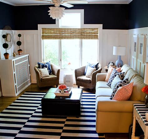 Navy and White Board & Batten Living Room Design