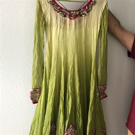 Anarkali Beautiful Green And Pink Anarkali Suit Dup Gem