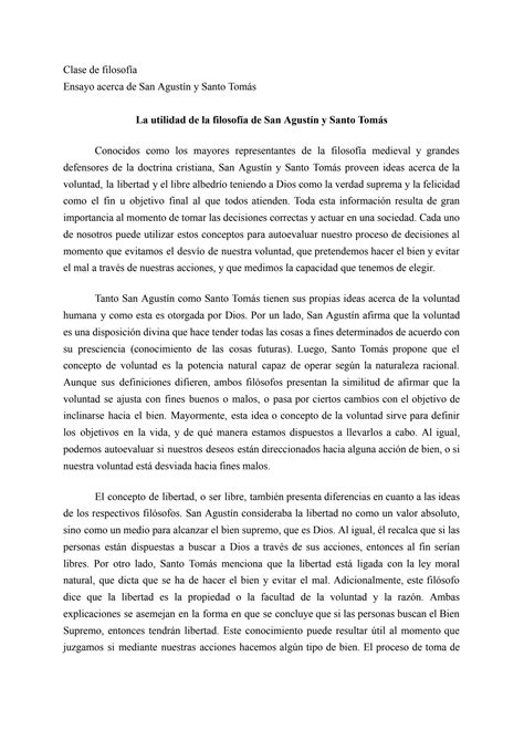 Solution Ensayo De Filosofia La Utilidad De La Filosof A De San Agust