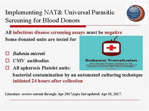 Implementing Nat Universal Parasitic Screening For Blood Donors